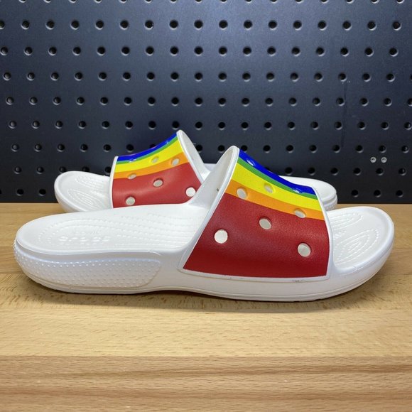 Crocs Rainbow Pride Slides Classic Stripe Iconic Comfort Men\'s Size 10